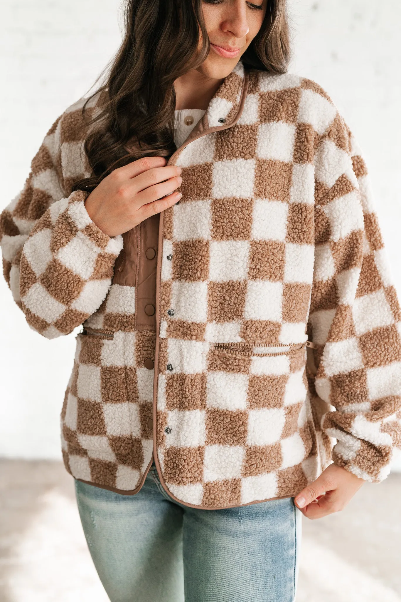 It Girl Checkered Sherpa Jacket