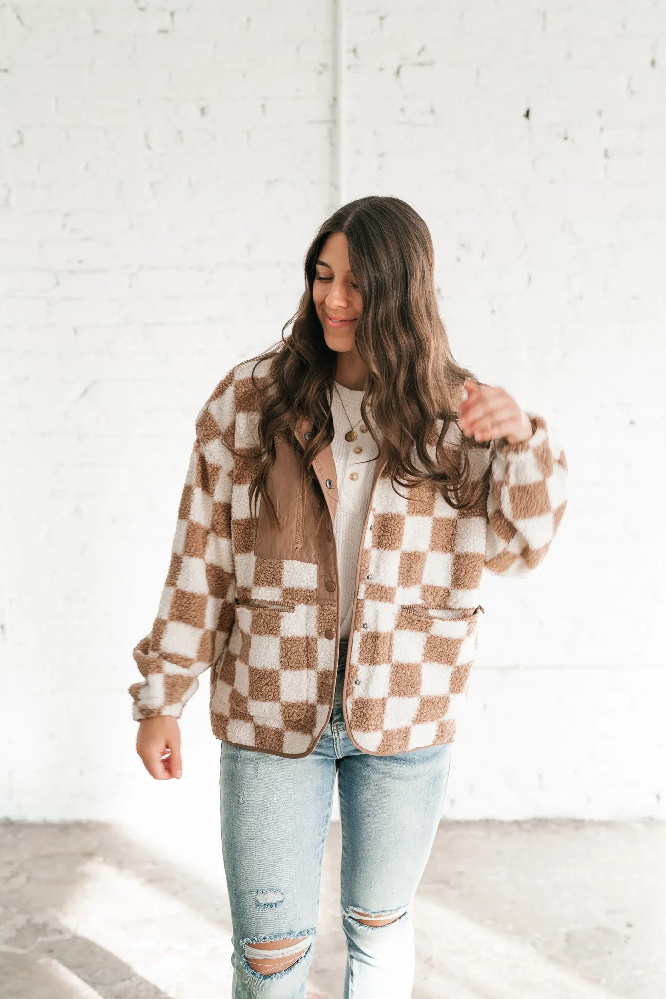 It Girl Checkered Sherpa Jacket