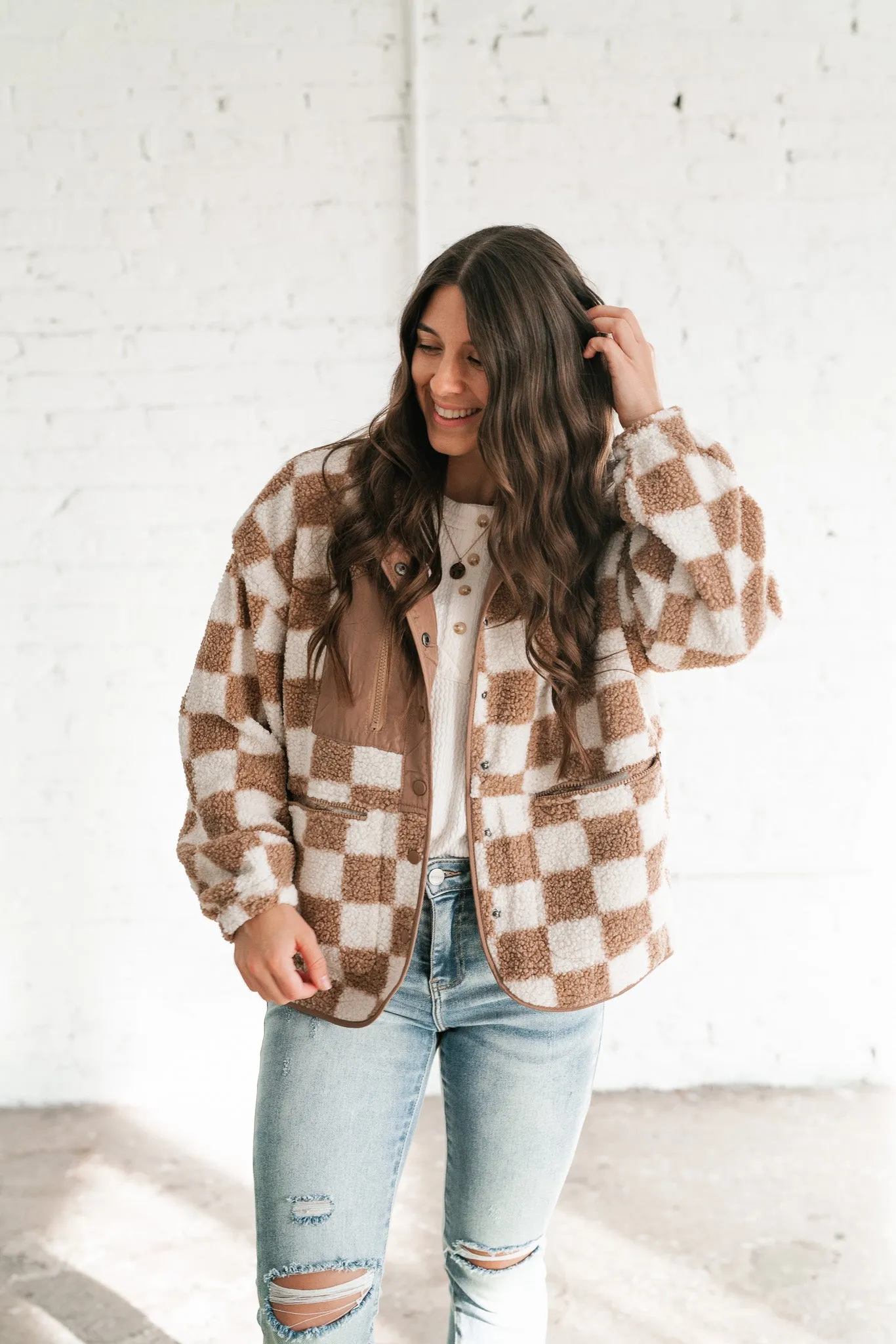 It Girl Checkered Sherpa Jacket