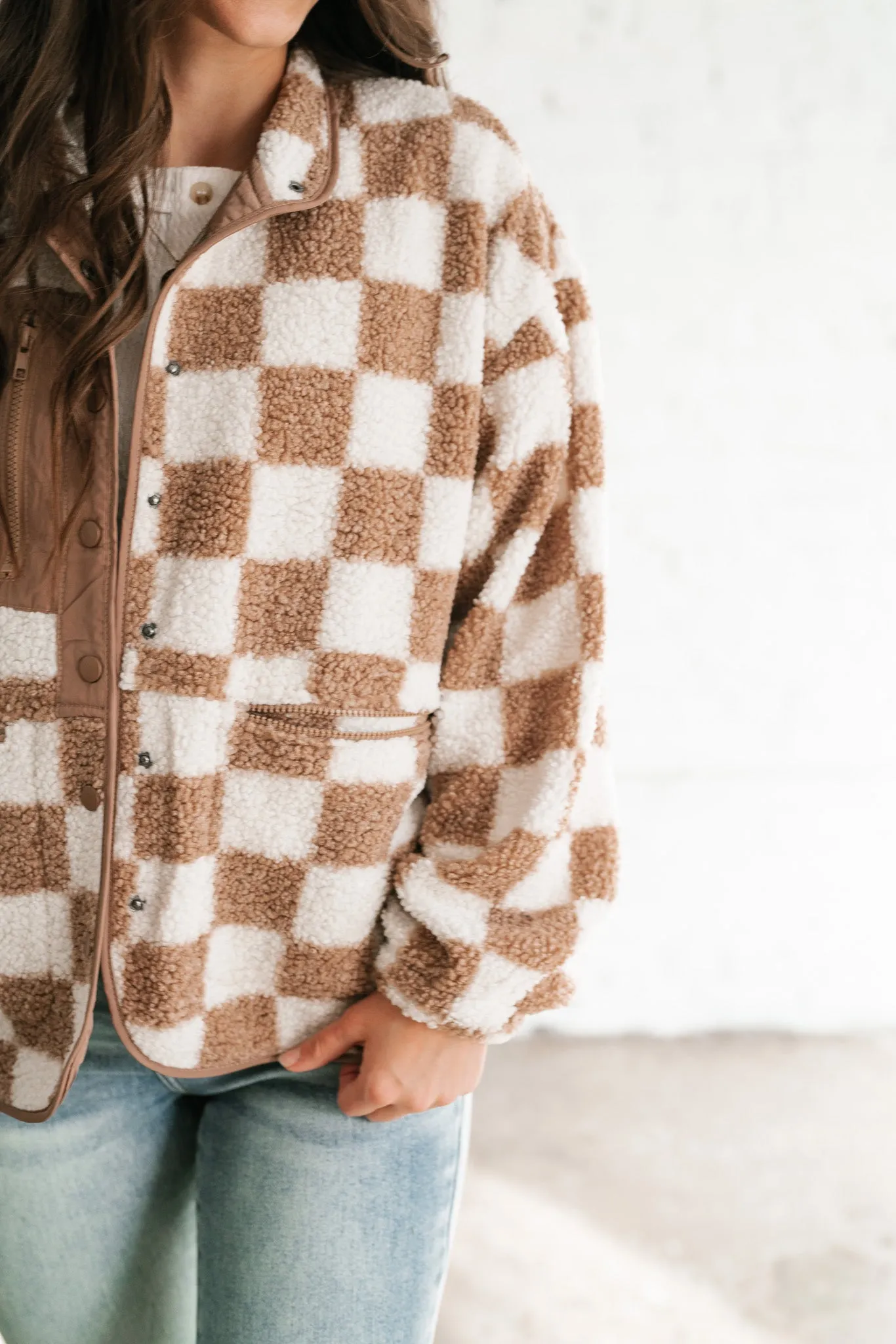 It Girl Checkered Sherpa Jacket