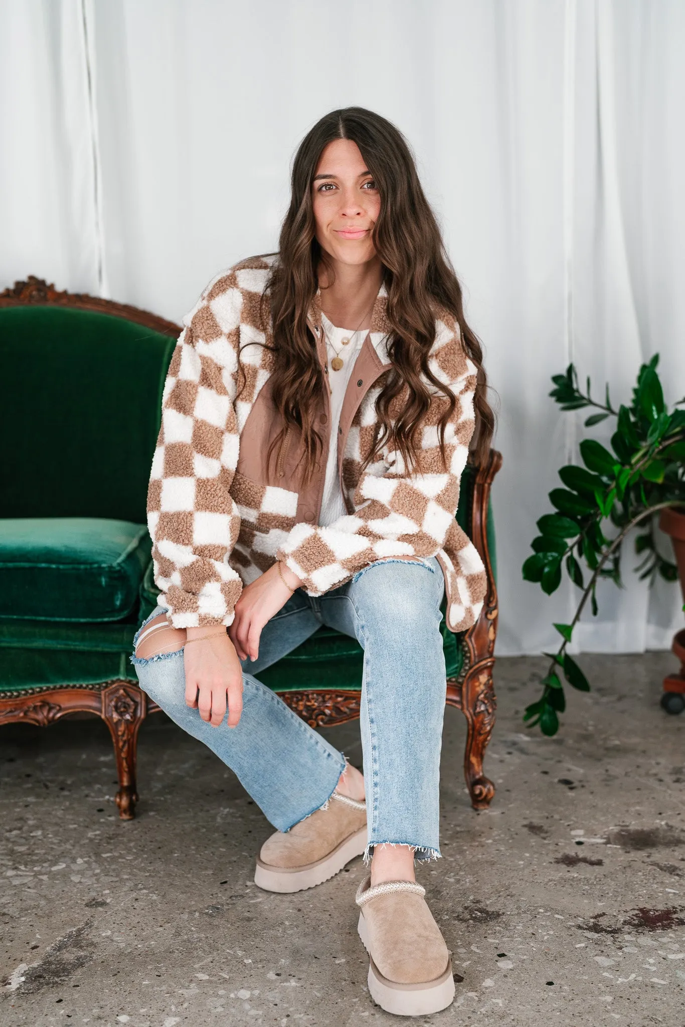 It Girl Checkered Sherpa Jacket