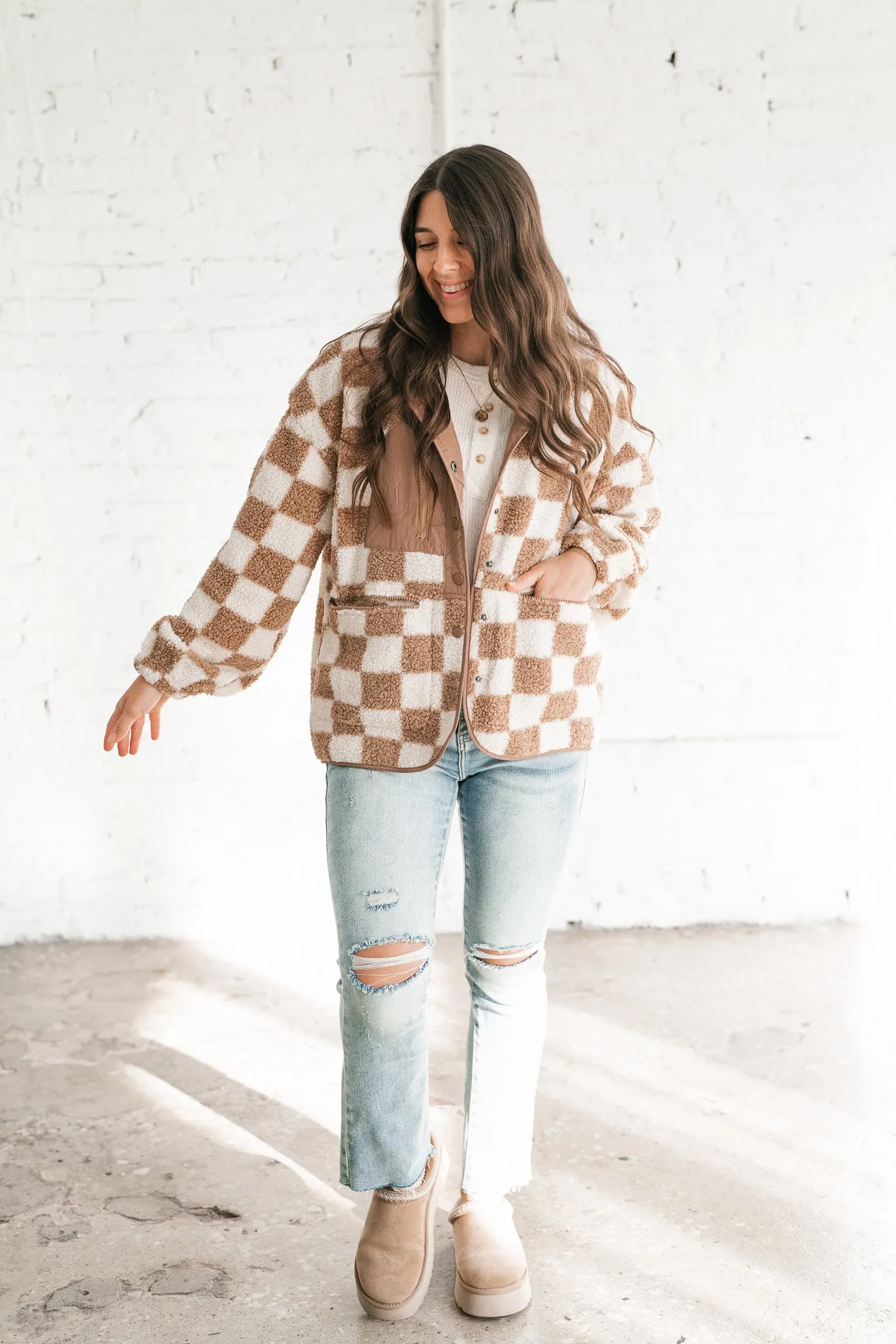 It Girl Checkered Sherpa Jacket