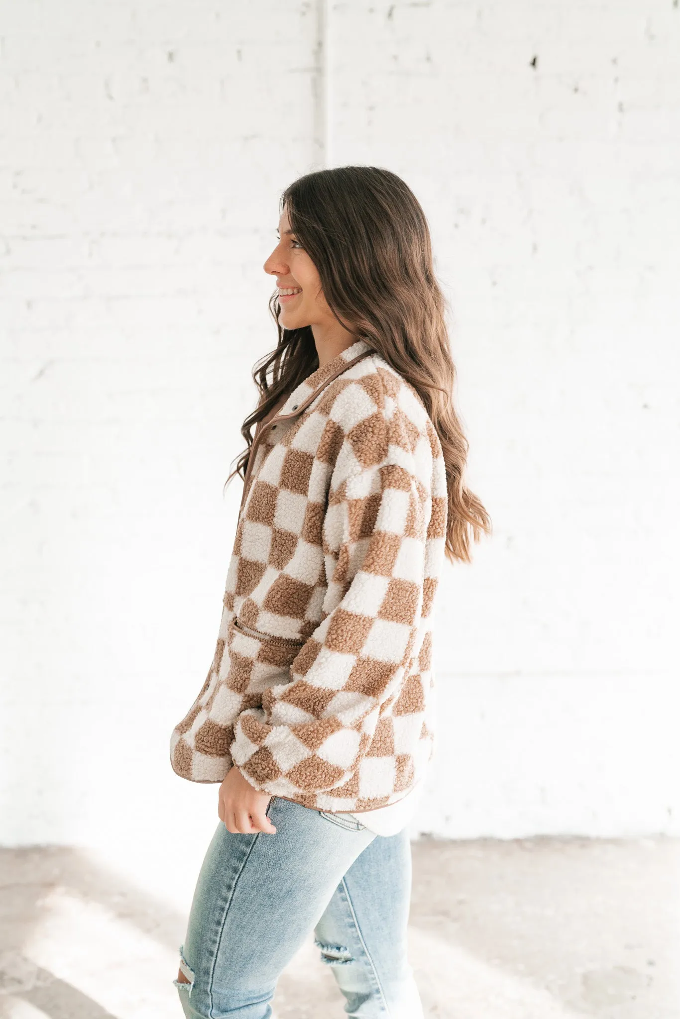 It Girl Checkered Sherpa Jacket