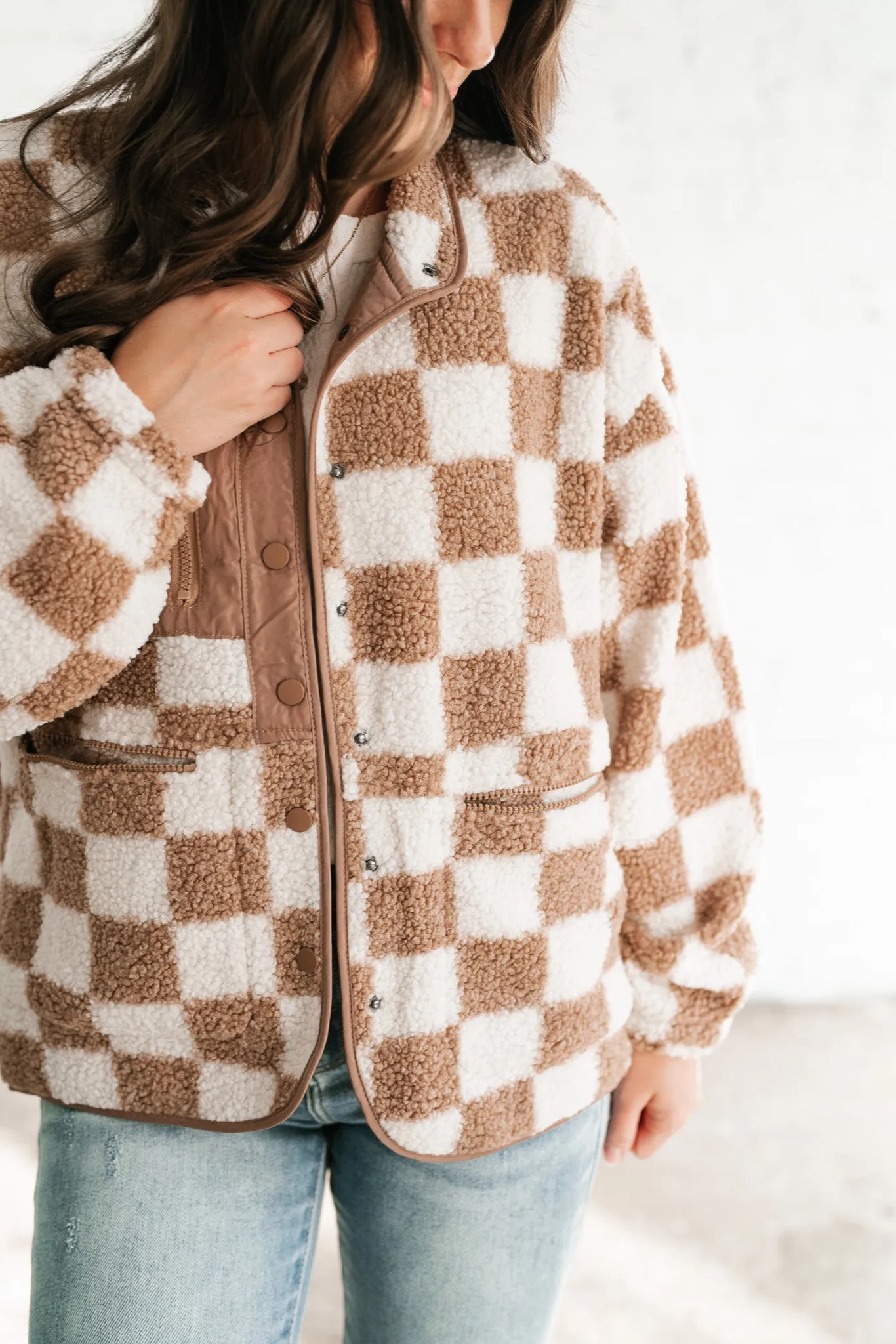 It Girl Checkered Sherpa Jacket