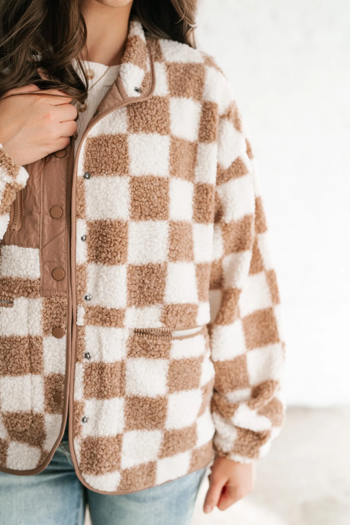 It Girl Checkered Sherpa Jacket