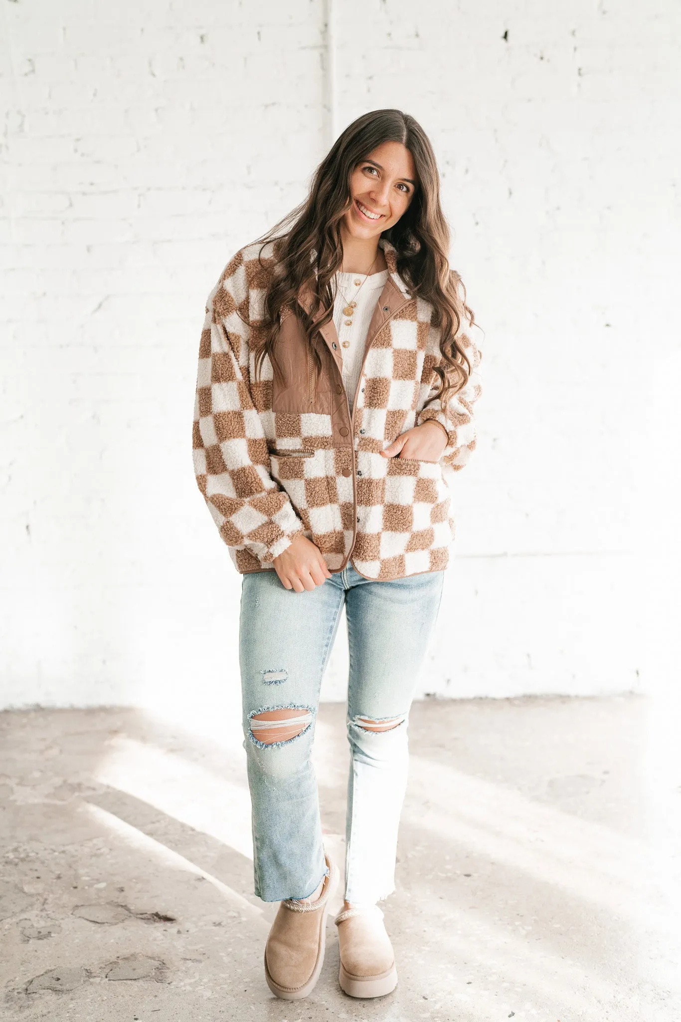 It Girl Checkered Sherpa Jacket