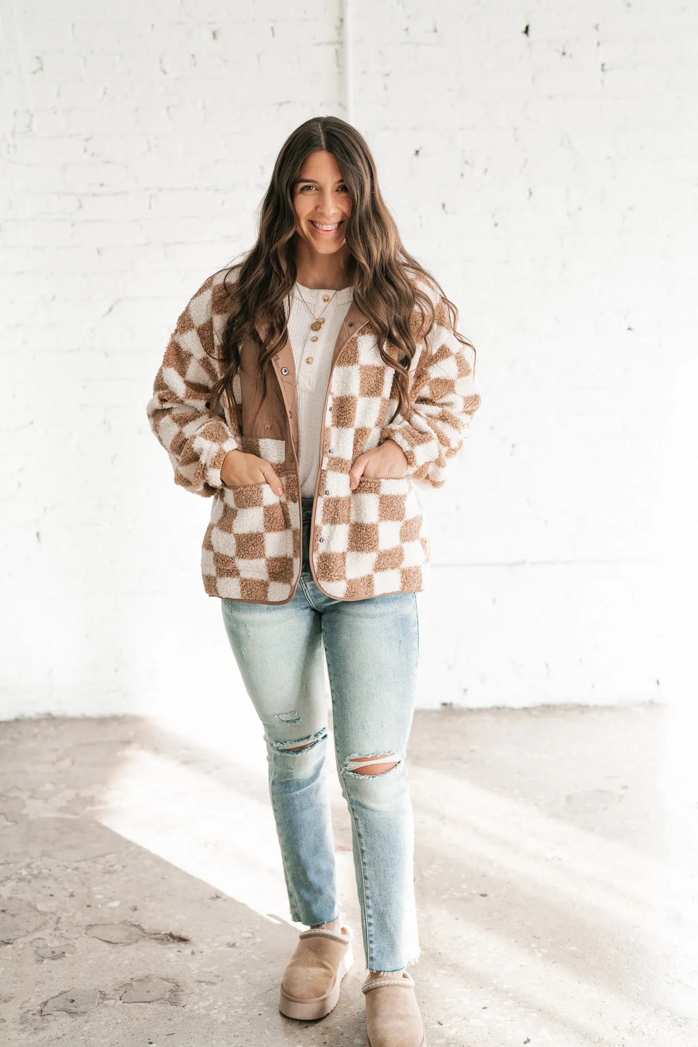 It Girl Checkered Sherpa Jacket