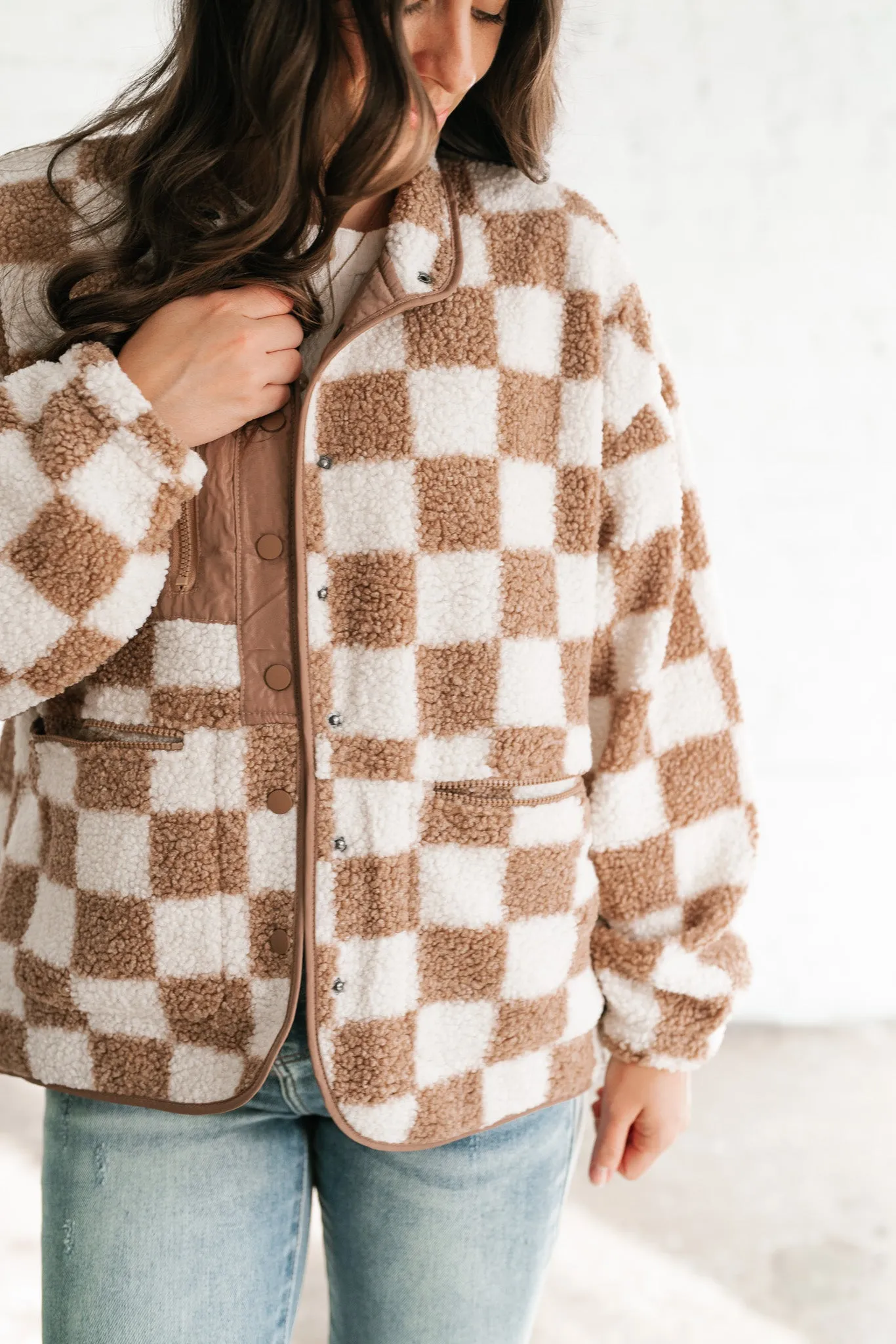 It Girl Checkered Sherpa Jacket