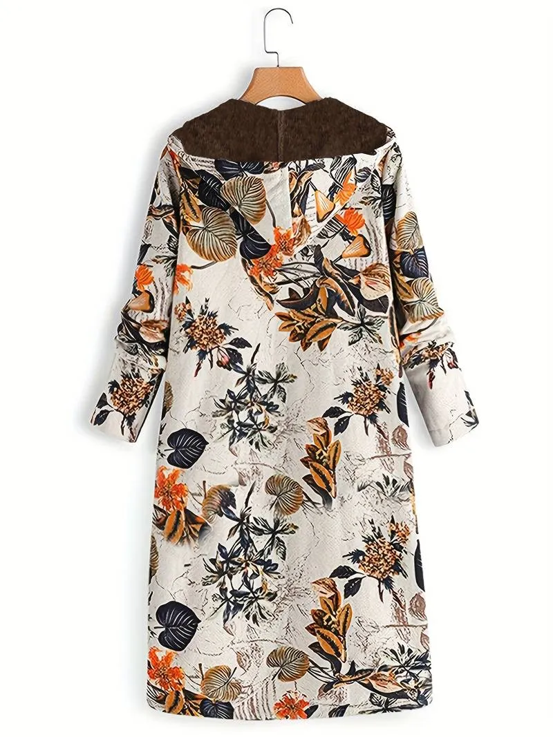 Jas met capuchon, bloemenprint en zak