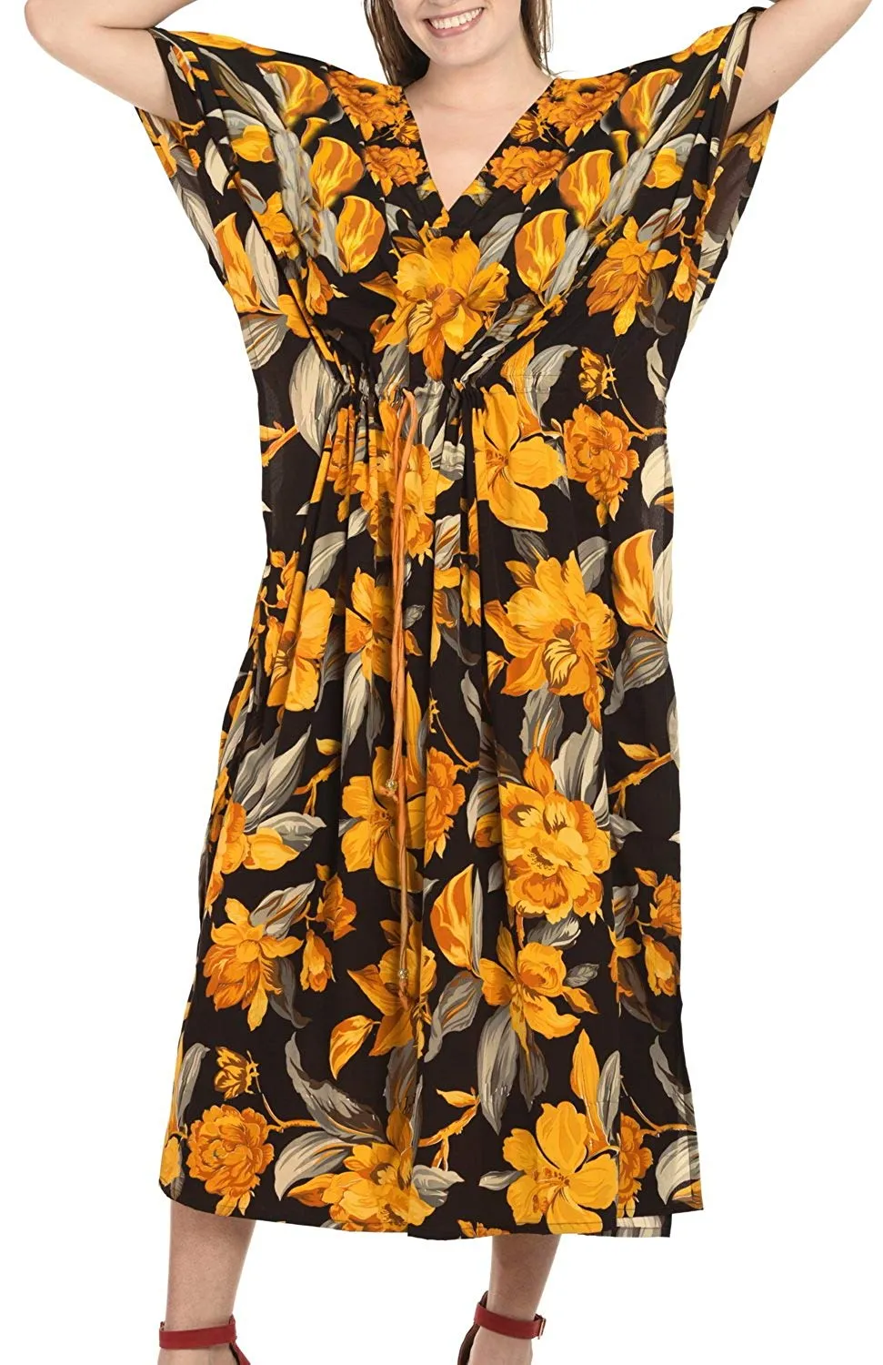 LA LEELA Women's Nightgown Kaftan Style Beachwear Bathing Suit Cover up Dress