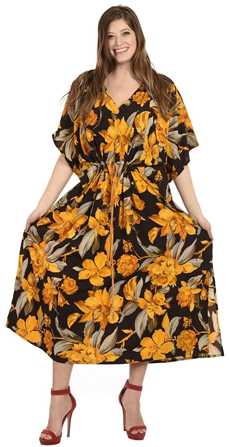LA LEELA Women's Nightgown Kaftan Style Beachwear Bathing Suit Cover up Dress