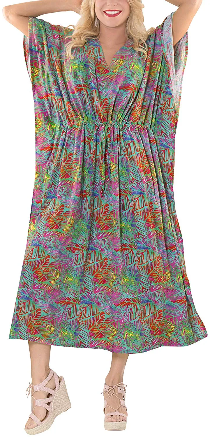 LA LEELA Women's Nightgown Kaftan Style Beachwear Bathing Suit Cover up Dress