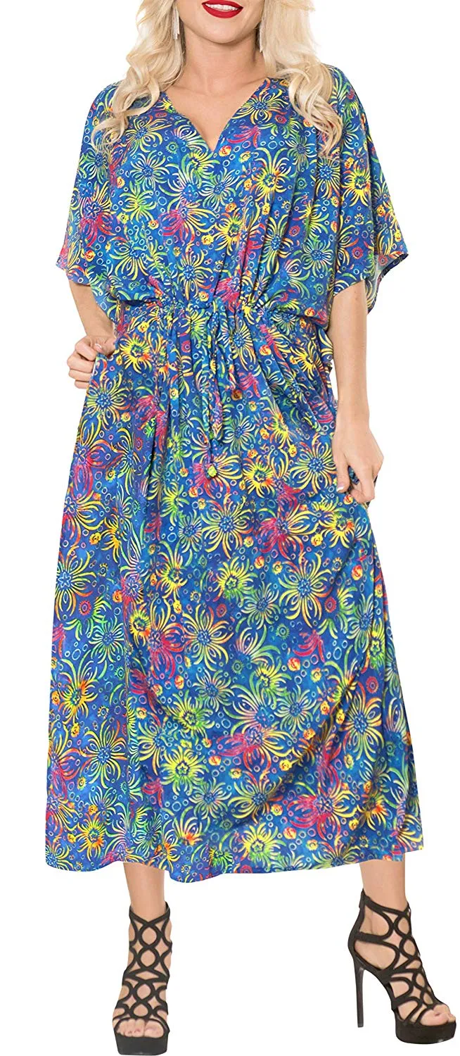 LA LEELA Women's Nightgown Kaftan Style Beachwear Bathing Suit Cover up Dress