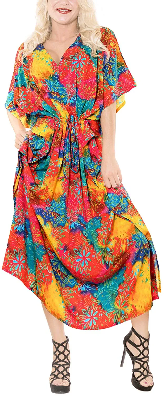 LA LEELA Women's Nightgown Kaftan Style Beachwear Bathing Suit Cover up Dress