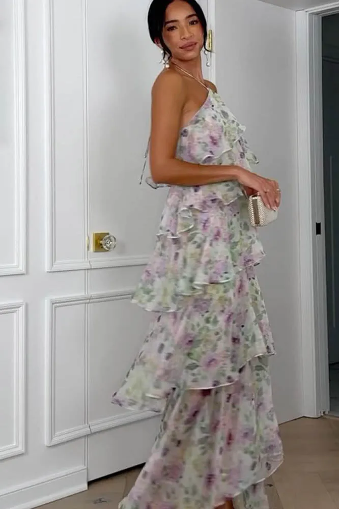 Layered Floral Halter Maxi Dress