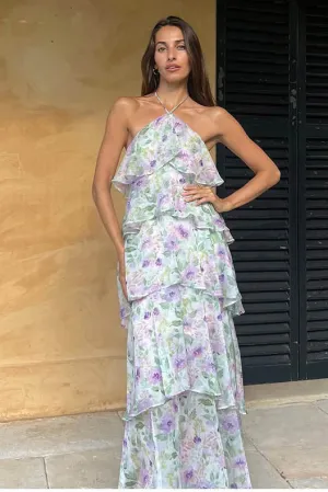 Layered Floral Halter Maxi Dress