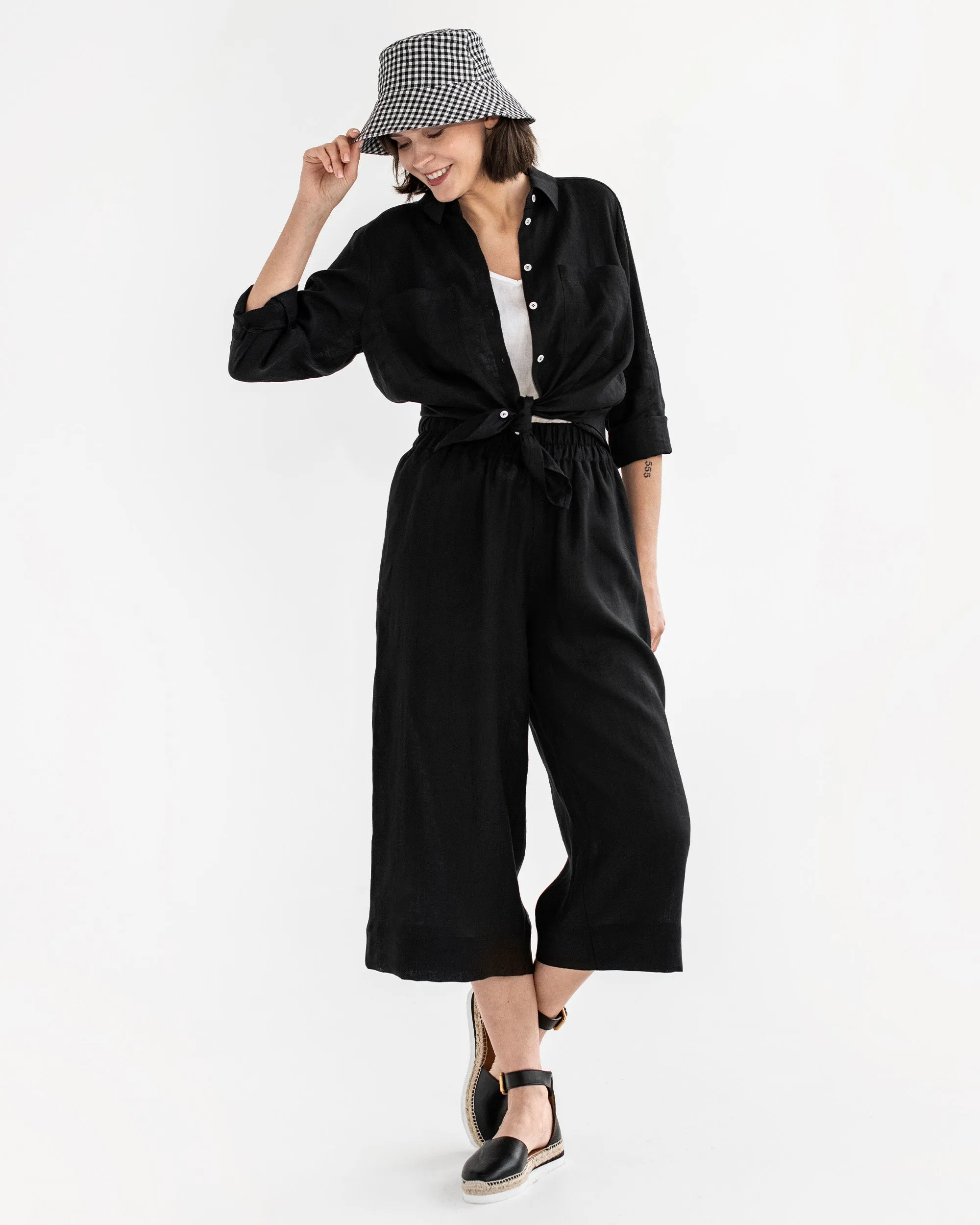 Long-sleeved linen shirt CALPE in Black