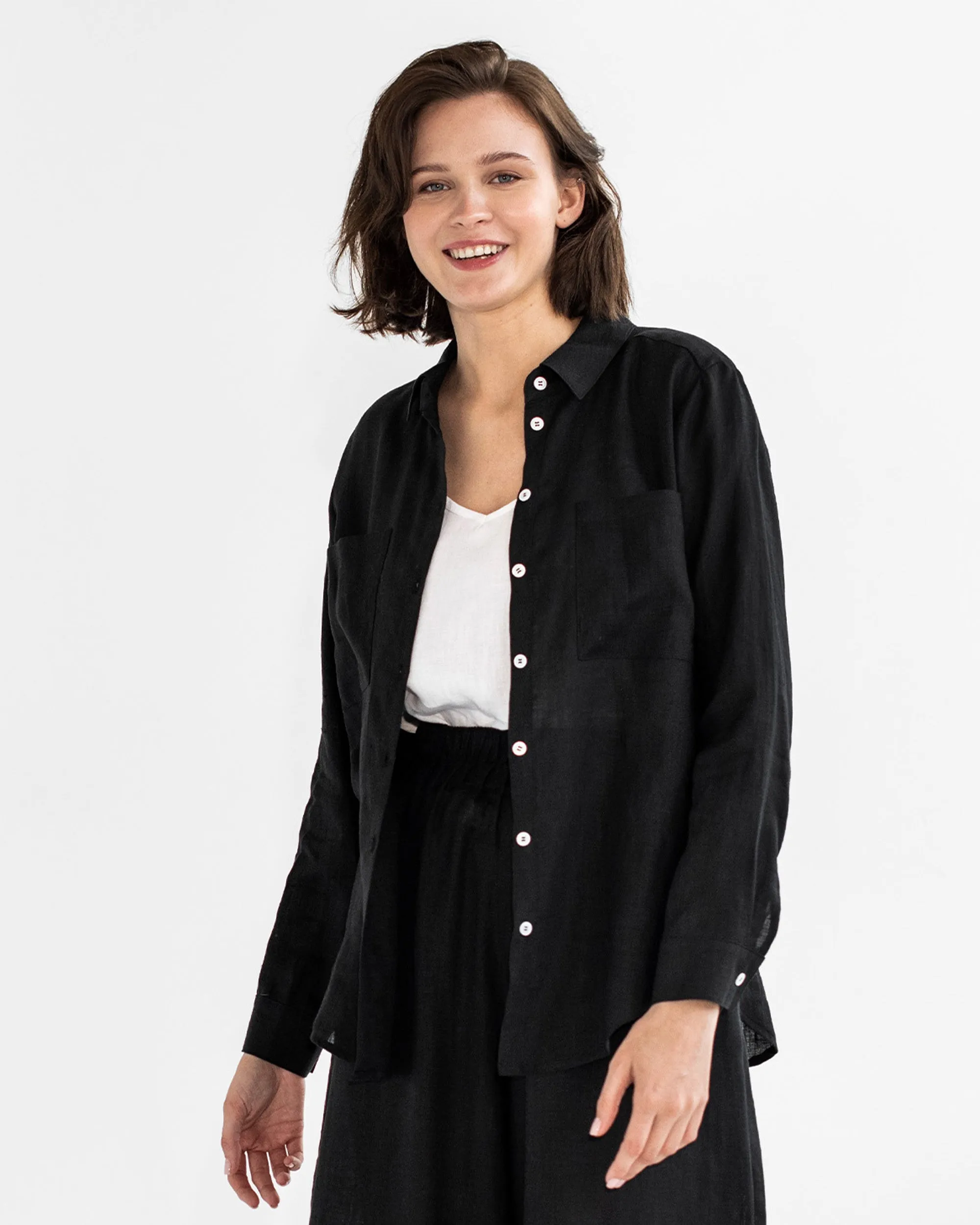 Long-sleeved linen shirt CALPE in Black