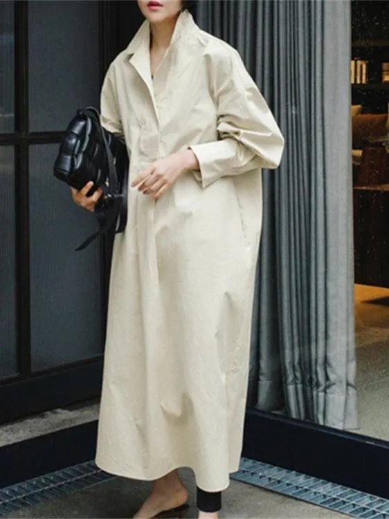 Loose Plus Size Polo Collar Long Sleeve Shirt Dress