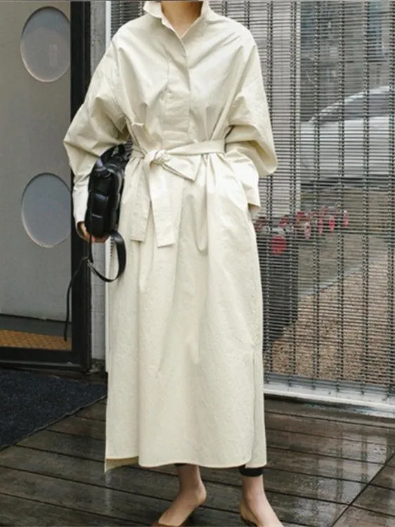 Loose Plus Size Polo Collar Long Sleeve Shirt Dress