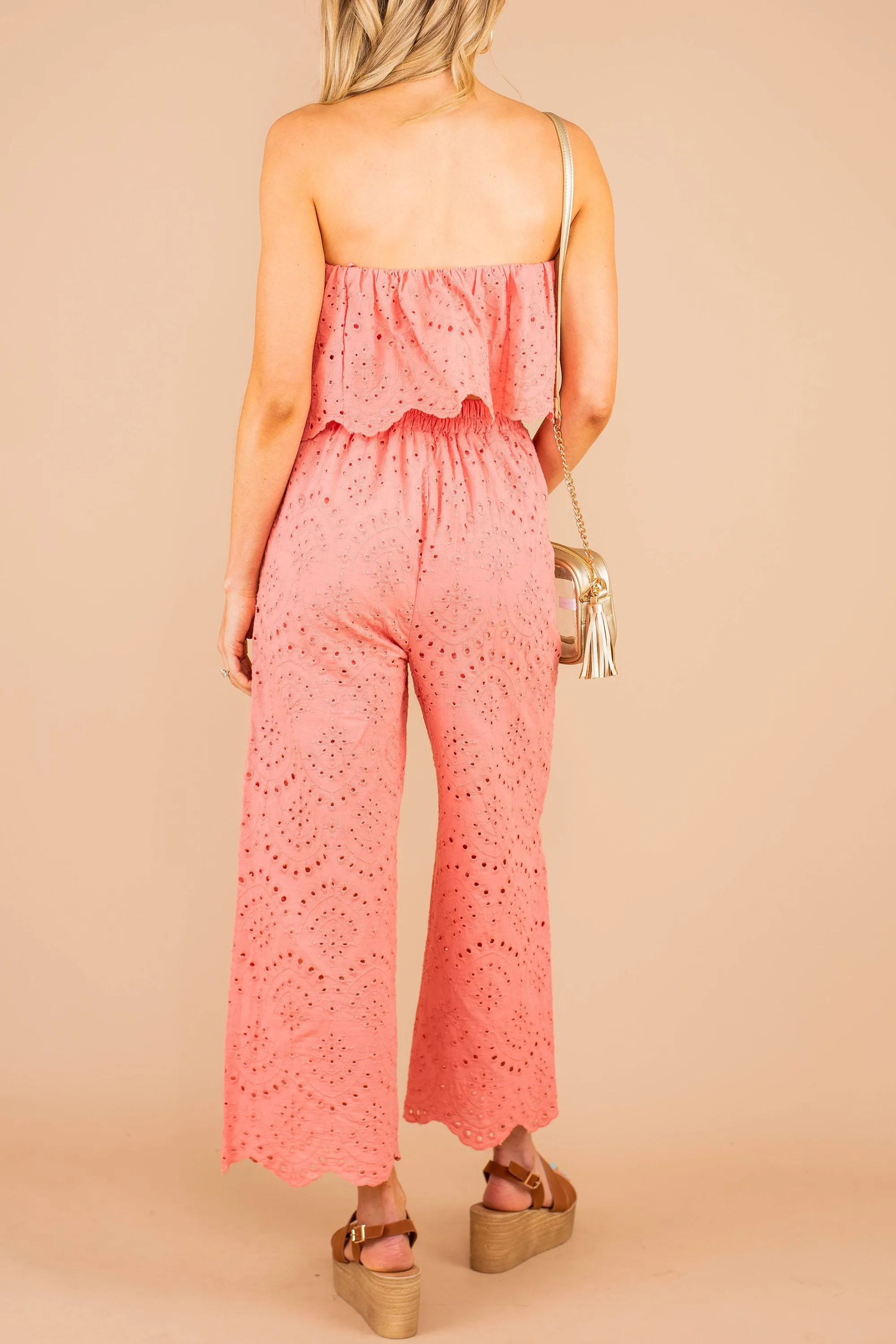 Lovely Spring Days Terracotta Pink Eyelet Two Piece Set