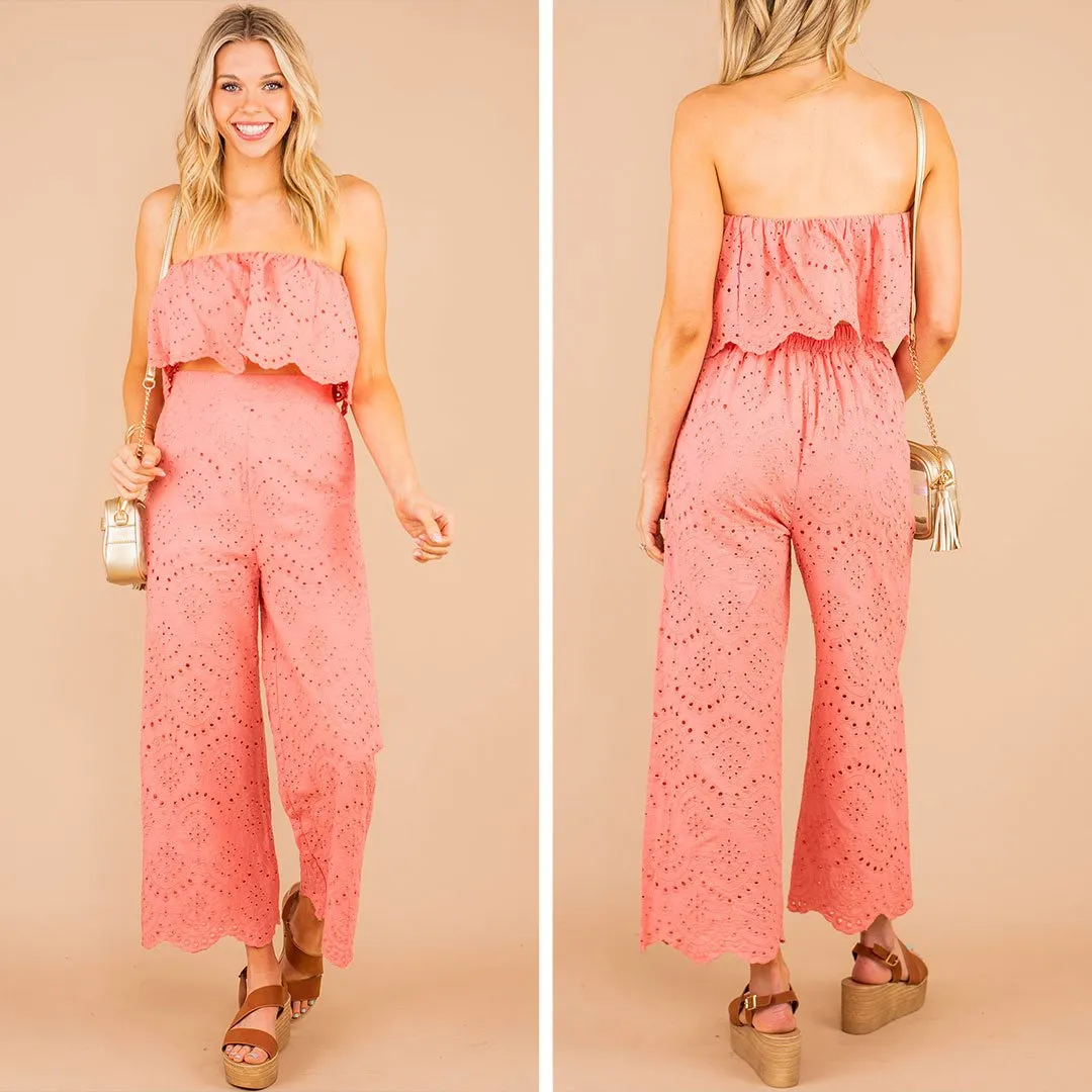 Lovely Spring Days Terracotta Pink Eyelet Two Piece Set