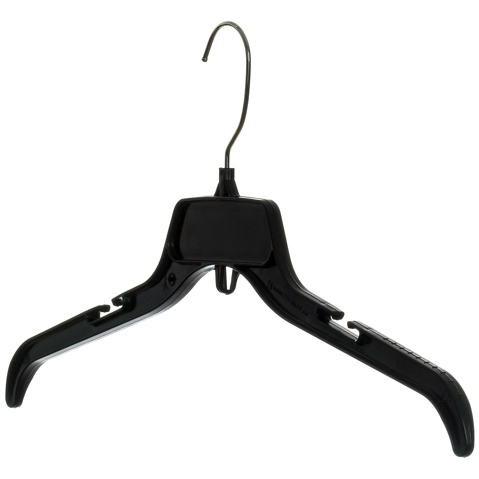 Mainetti 479, 19" Black Plastic, Shirt Top Dress Hangers, with metal hook and notches for straps