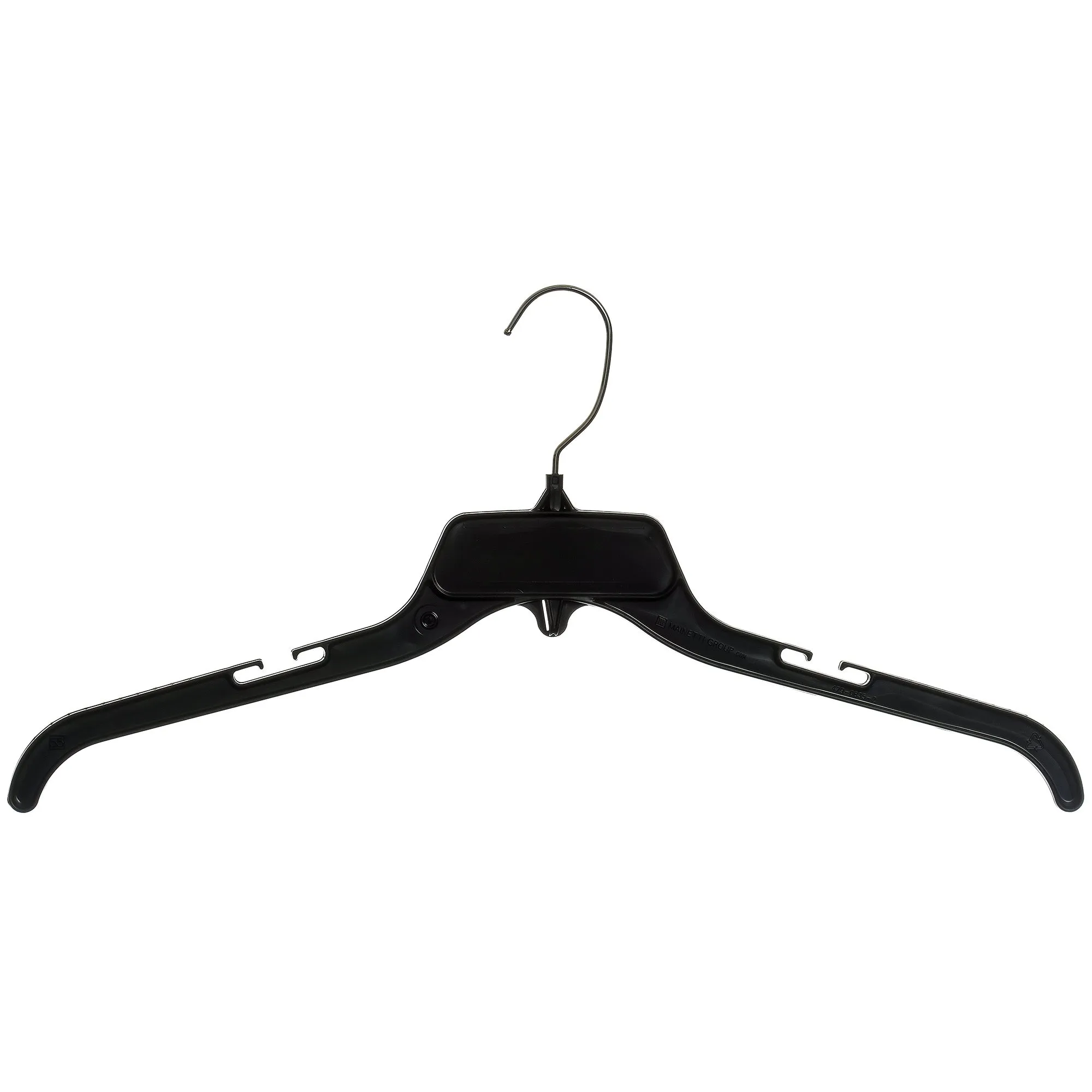 Mainetti 479, 19" Black Plastic, Shirt Top Dress Hangers, with metal hook and notches for straps