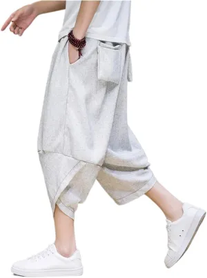 Men Harem Pants Elastic Waist -Lenght Streetwear Sweatpants Solid Color Casual Large Size