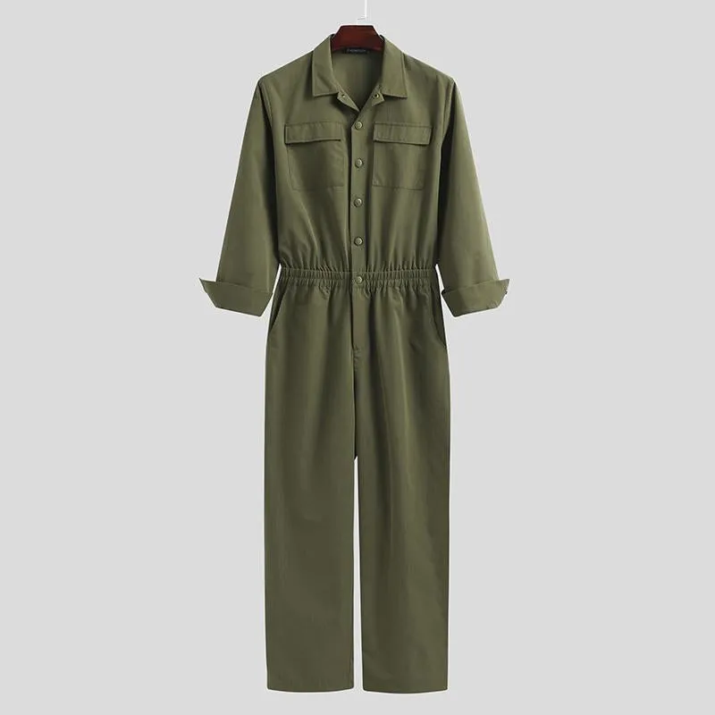 Men's Oversize Work Boilersuit Uniform Coveralls Stand Collar Loose One Piece Streetwear Overalls Jumpsuit