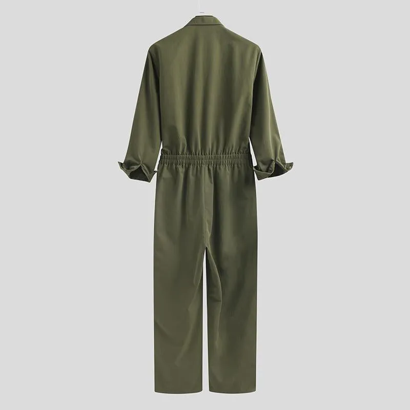 Men's Oversize Work Boilersuit Uniform Coveralls Stand Collar Loose One Piece Streetwear Overalls Jumpsuit