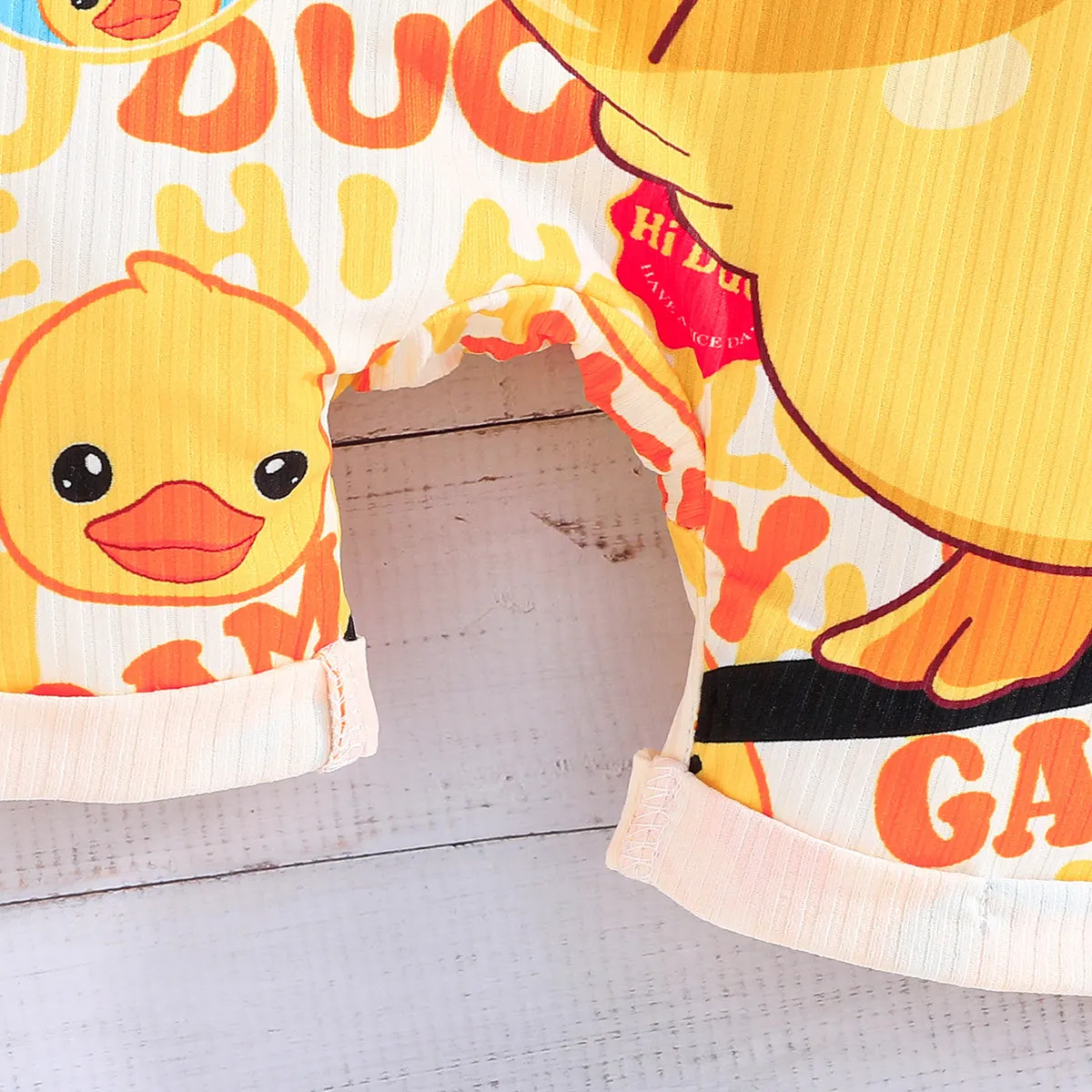 Newborn Boy Short-Sleeve Duck Print Overall Set