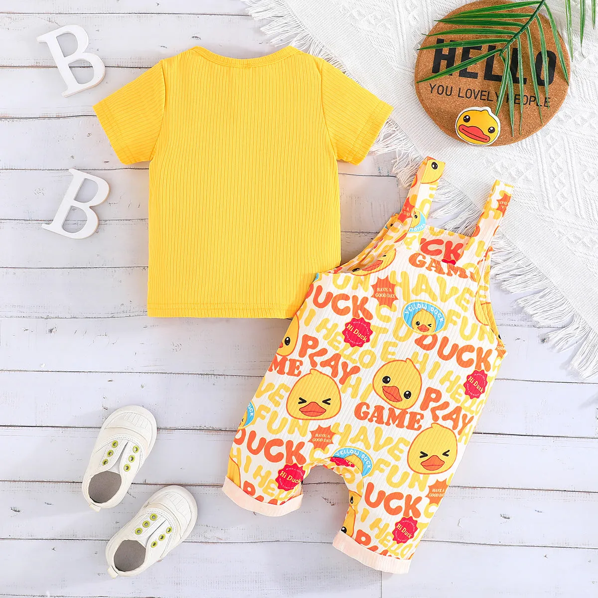 Newborn Boy Short-Sleeve Duck Print Overall Set