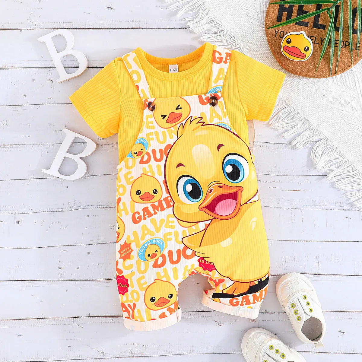 Newborn Boy Short-Sleeve Duck Print Overall Set