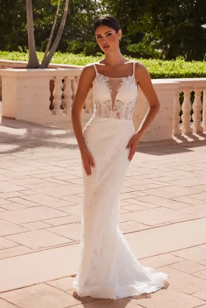 NOX ANABEL C1628W Detachable Skirt Beaded Long Wedding Dress