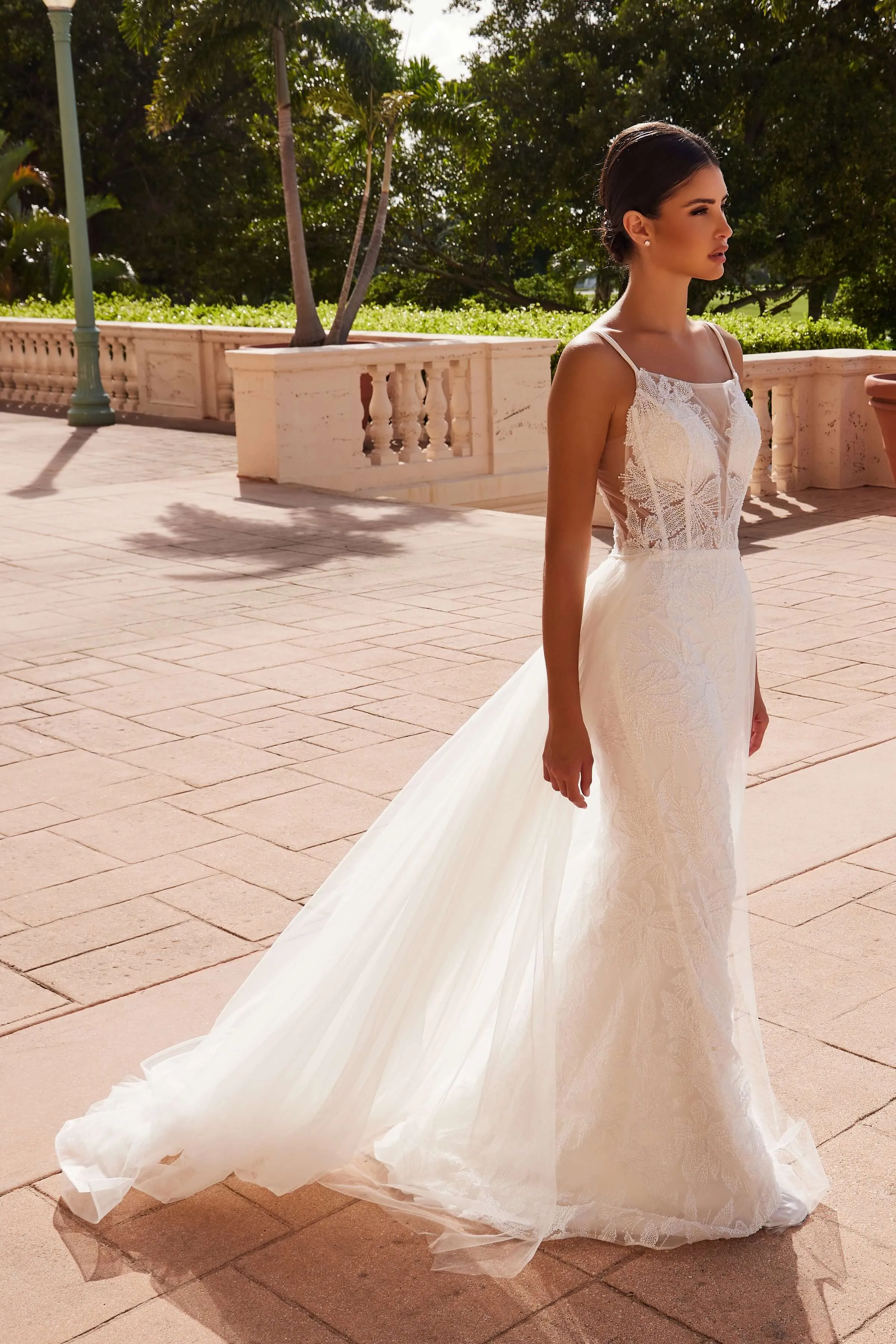 NOX ANABEL C1628W Detachable Skirt Beaded Long Wedding Dress