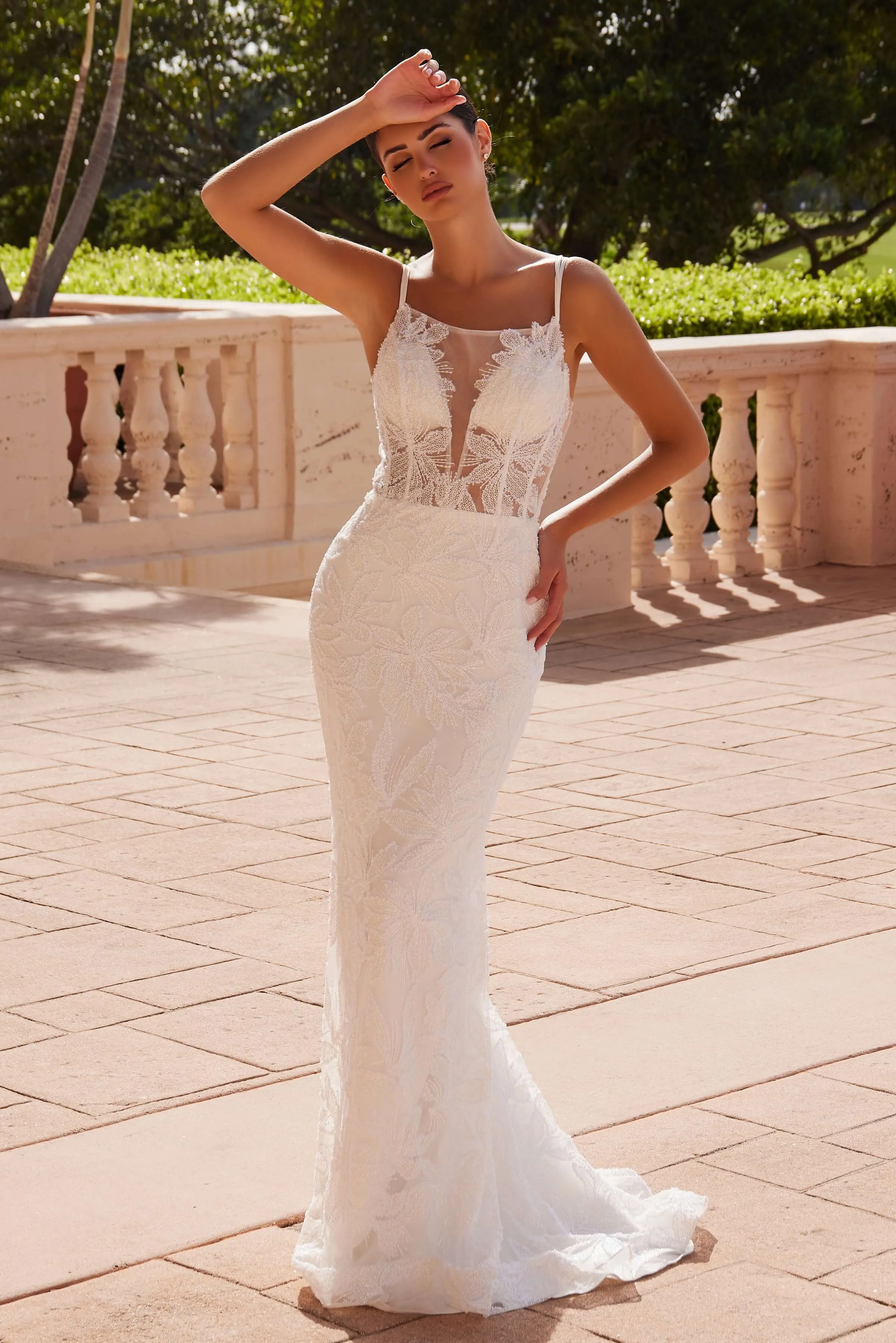 NOX ANABEL C1628W Detachable Skirt Beaded Long Wedding Dress