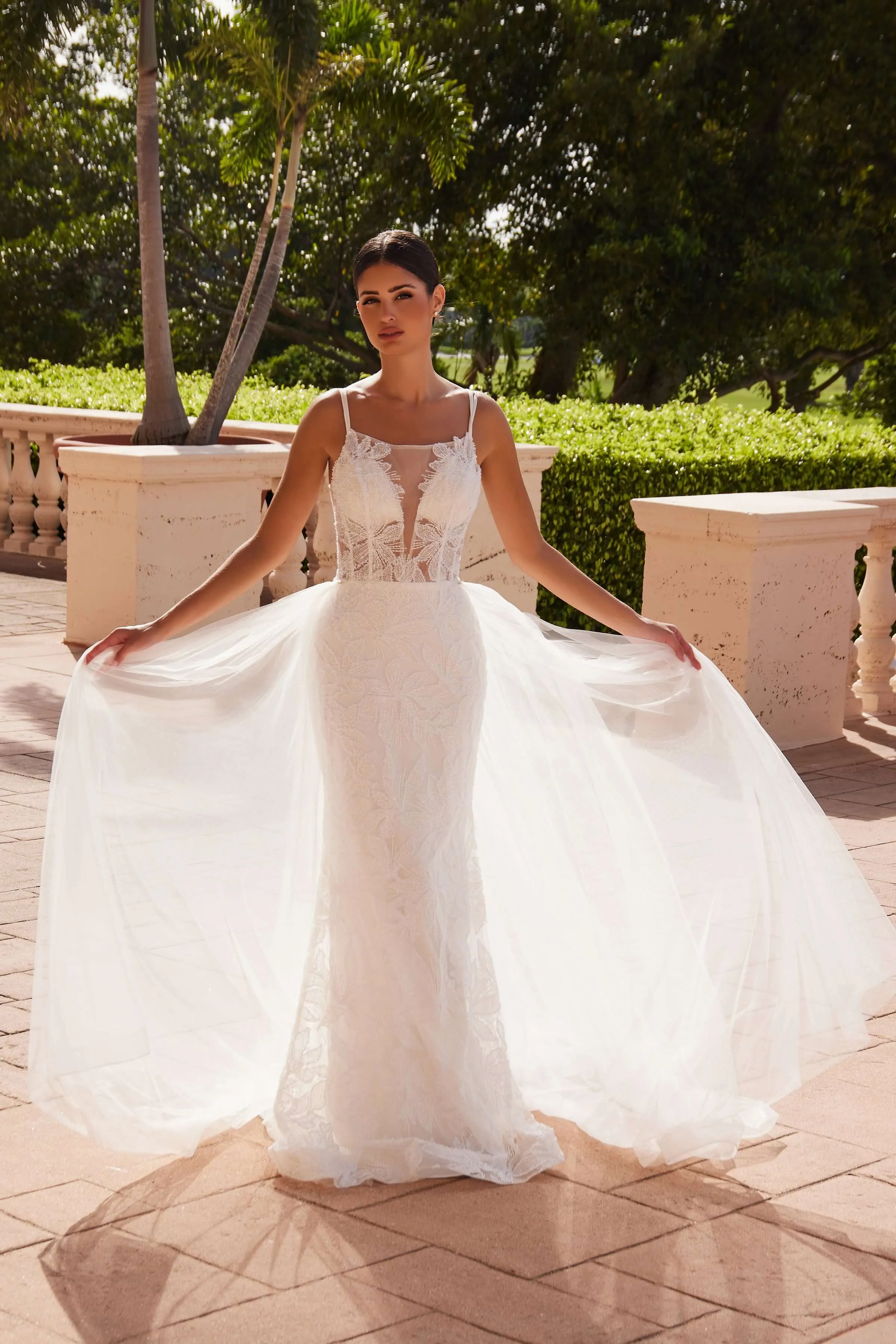 NOX ANABEL C1628W Detachable Skirt Beaded Long Wedding Dress