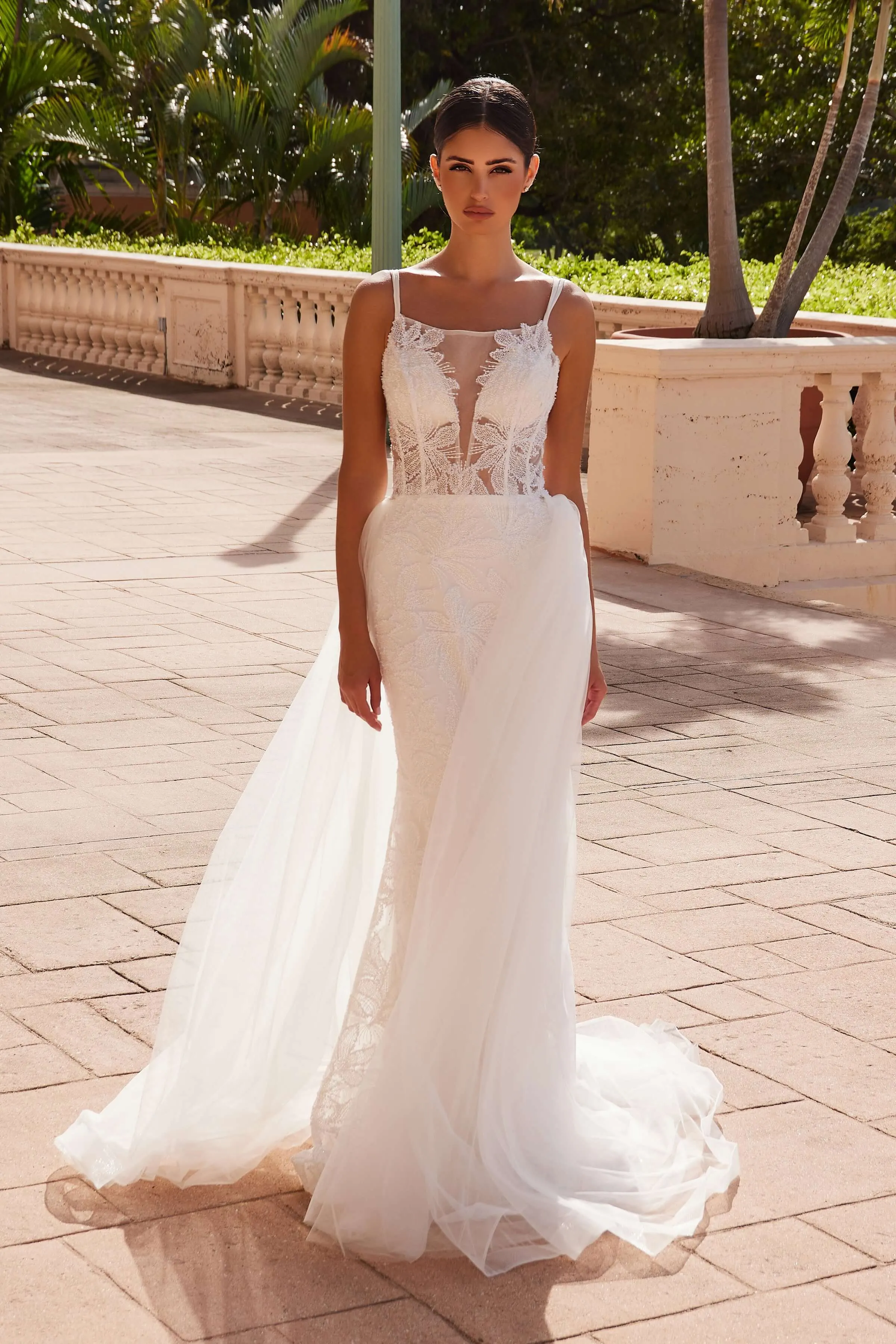 NOX ANABEL C1628W Detachable Skirt Beaded Long Wedding Dress