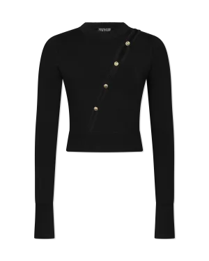 Peek-A-Boo Button Detail Cropped Sweater