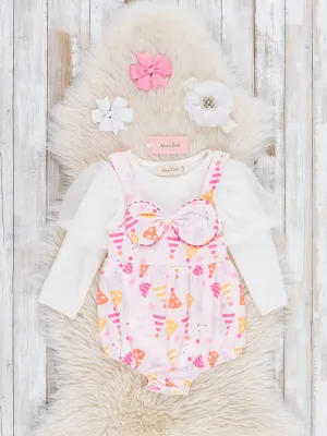 Pink Birthday Party Bubble Overalls Set