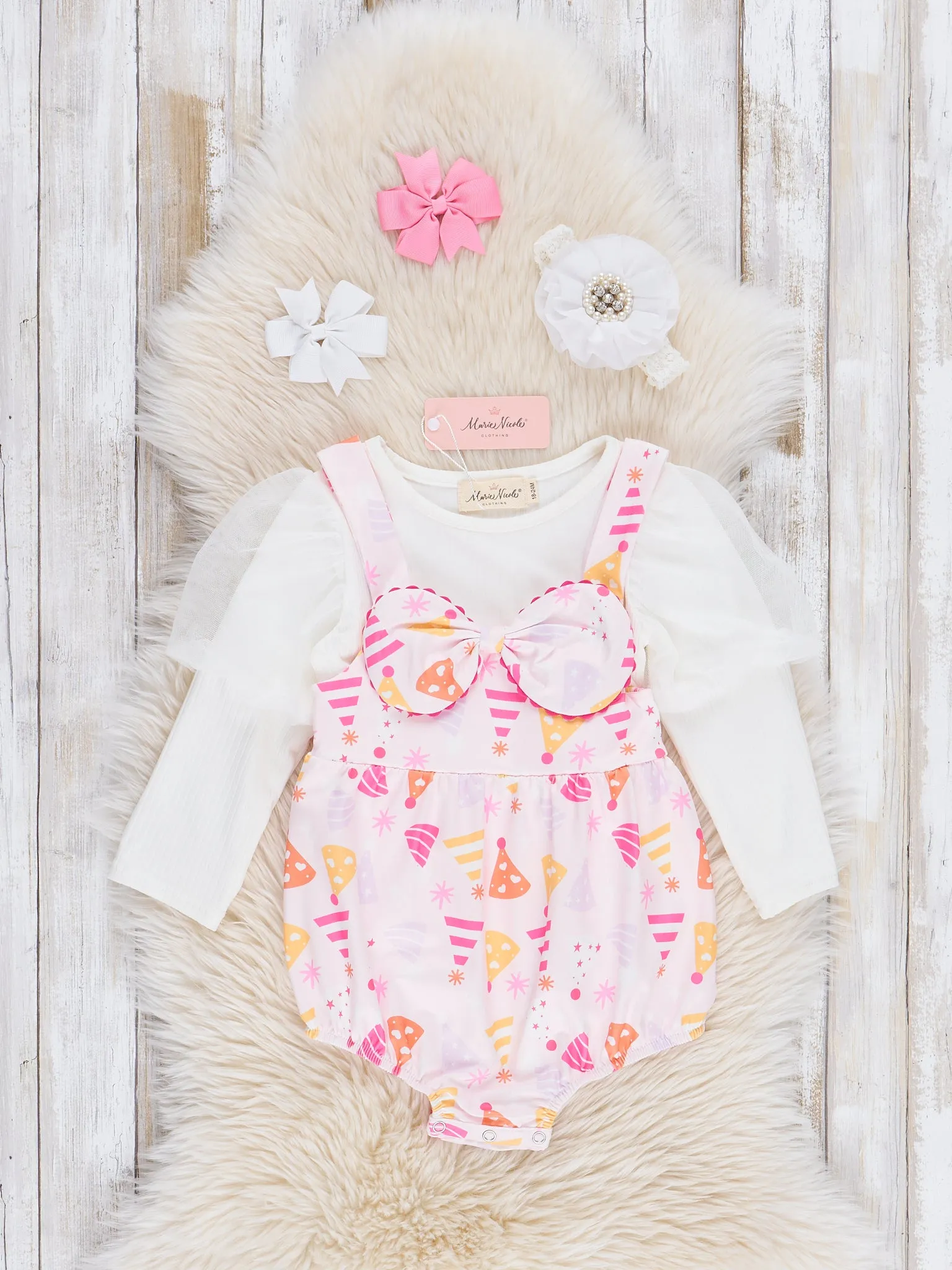 Pink Birthday Party Bubble Overalls Set