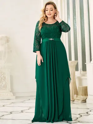 Plus Size Classic Floal Lace Long Sleeve Wholesale Bridesmaid Dress EP00759