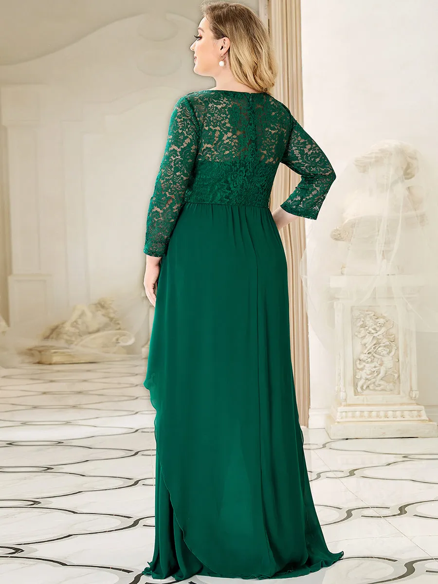 Plus Size Classic Floal Lace Long Sleeve Wholesale Bridesmaid Dress EP00759