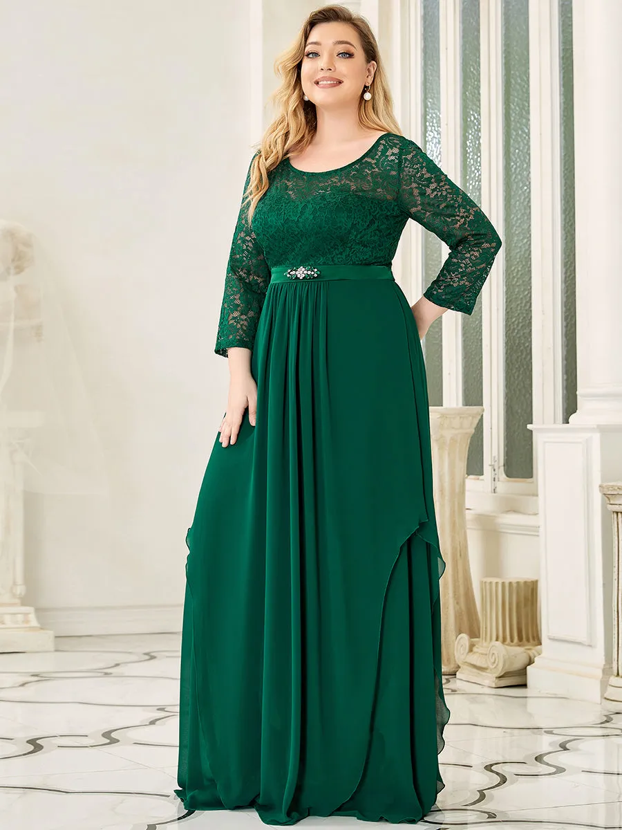 Plus Size Classic Floal Lace Long Sleeve Wholesale Bridesmaid Dress EP00759