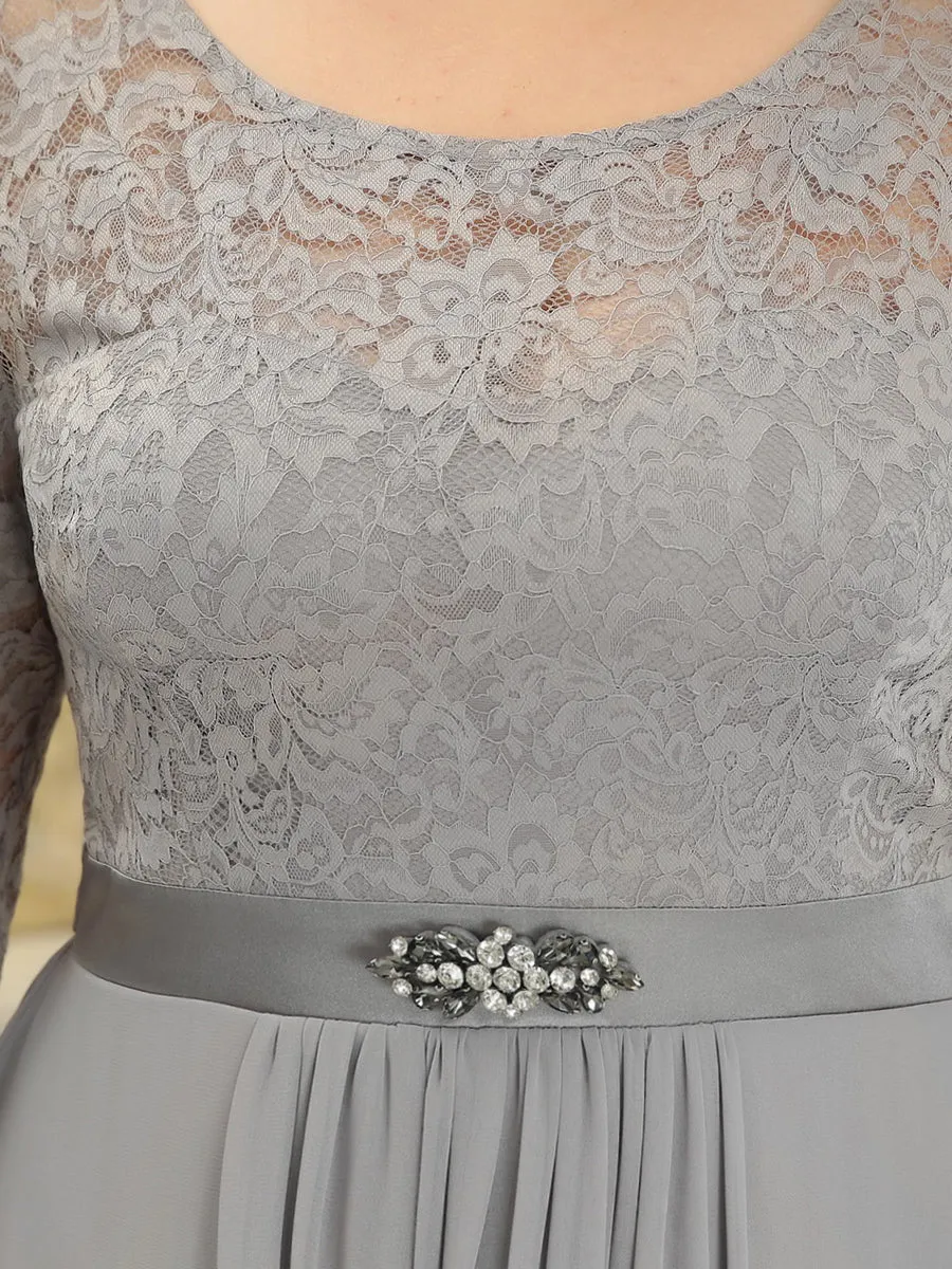 Plus Size Classic Floal Lace Long Sleeve Wholesale Bridesmaid Dress EP00759
