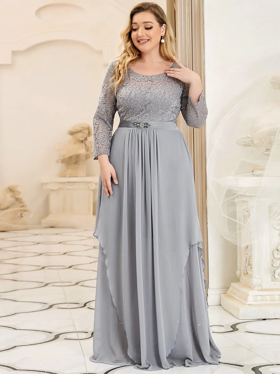 Plus Size Classic Floal Lace Long Sleeve Wholesale Bridesmaid Dress EP00759