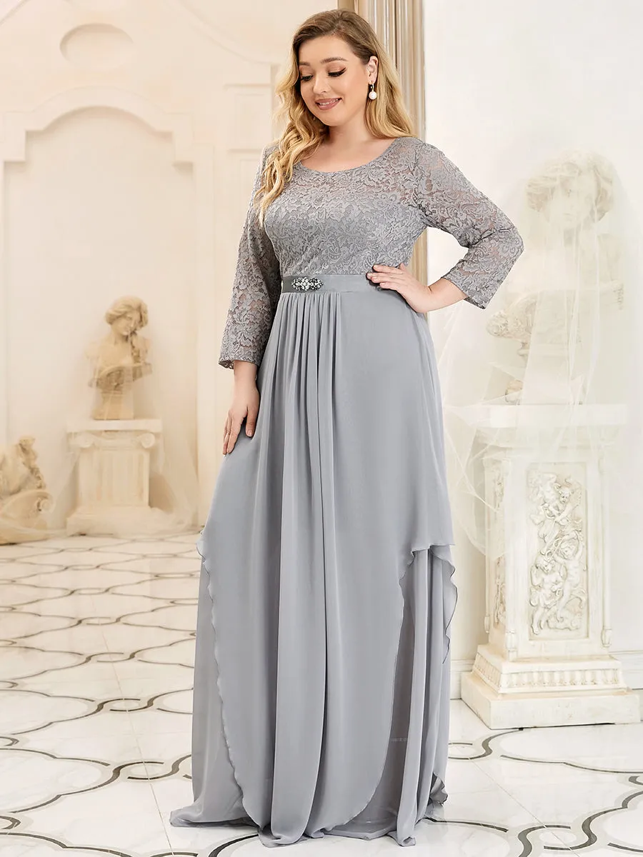 Plus Size Classic Floal Lace Long Sleeve Wholesale Bridesmaid Dress EP00759