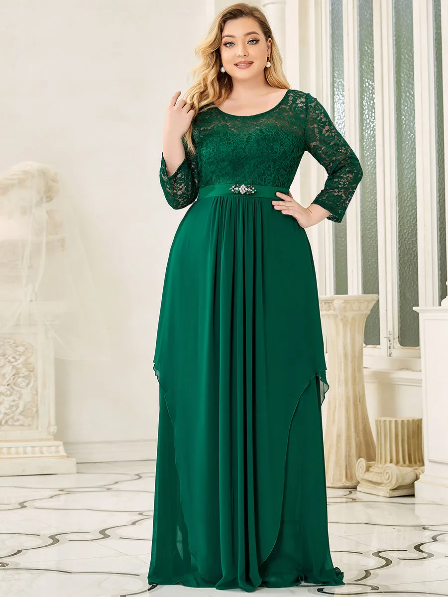 Plus Size Classic Floal Lace Long Sleeve Wholesale Bridesmaid Dress EP00759
