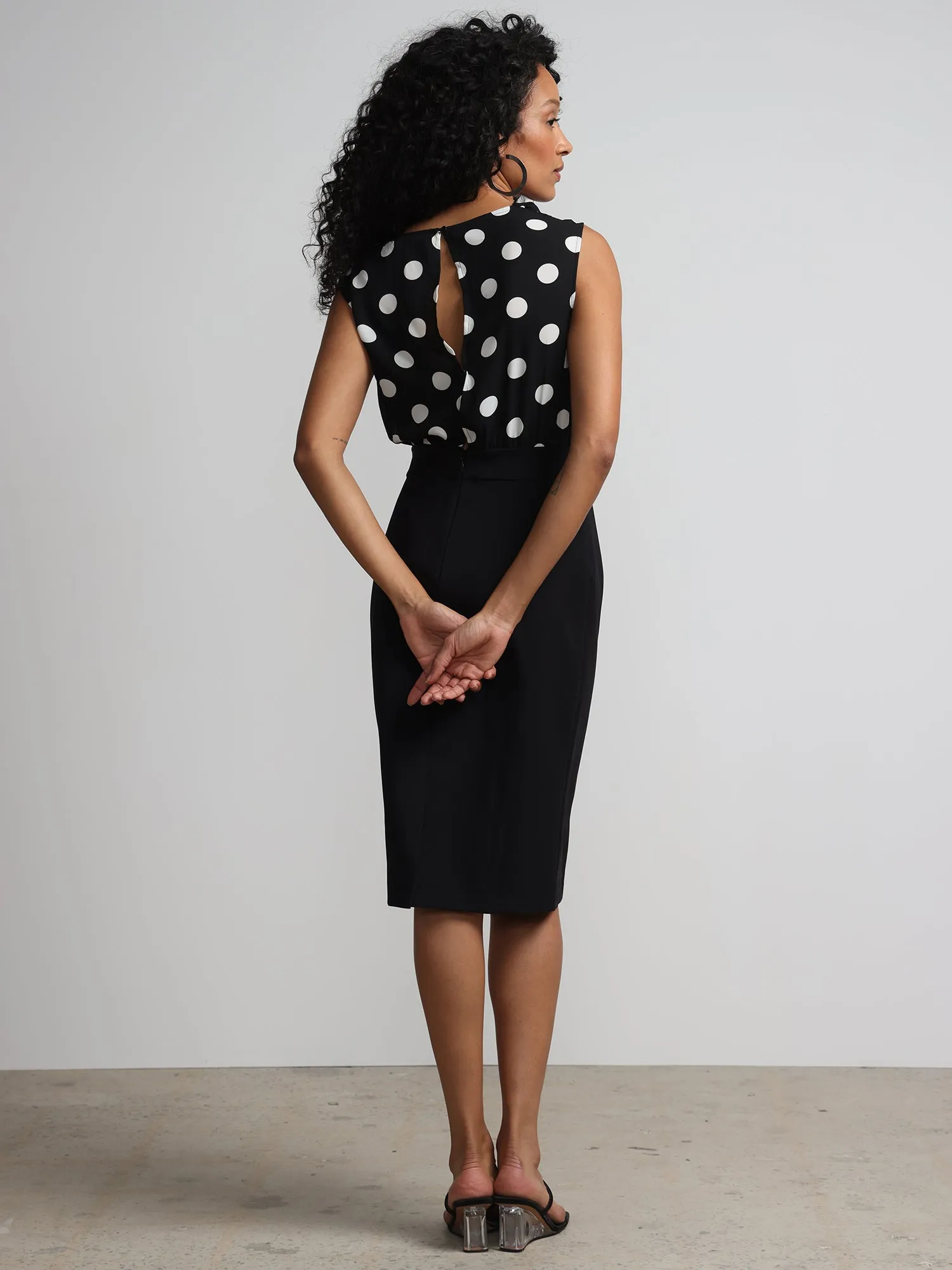 Polka-Dot Print V-Neck Sheath Dress - Fit To Flatter